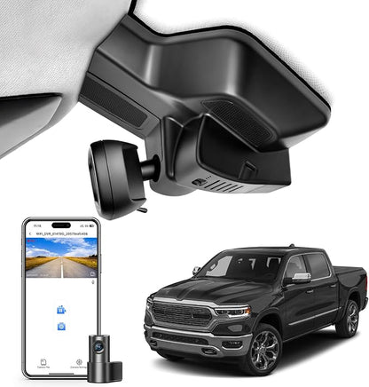 Front 4K & Rear 1080P Dash Cam Fit for Dodge RAM Gen5 RAM 1500 2025 2026 Mid-Term Facelift (Model G), Big Horn Laramie Lone Star Limited Rebel RHO etc, UHD 2160P Video, OEM Look, GPS, 128GB Card