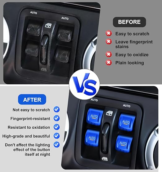 Upgrade Metal Window Switch Button Cover Fit for Jeep Wrangler JK JKU 2018 2017 2016 2015 2014 2013 2012 2011 Accessories,Interior Trim Kit 4PCS (Blue)
