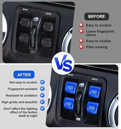 Upgrade Metal Window Switch Button Cover Fit for Jeep Wrangler JK JKU 2018 2017 2016 2015 2014 2013 2012 2011 Accessories,Interior Trim Kit 4PCS (Blue)
