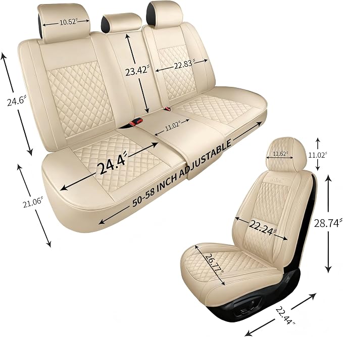 Car Seat Covers Full Set,Universal Precision Fit 3D Contoured Automotive Nappa Leather Seat Covers for SUV Truck Sedan,Anti-Slip Seat Cover with Lumbar Support Style2 Light Beige