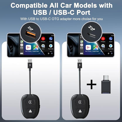 Wireless CarPlay Adapter for iPhone,Converts Factory Wired to Wireless,Plug & Play,Stable Control & No Delay,2025 Upgraded 2 in 1,USB A/C Port to iOS 10+ Android 10.0+