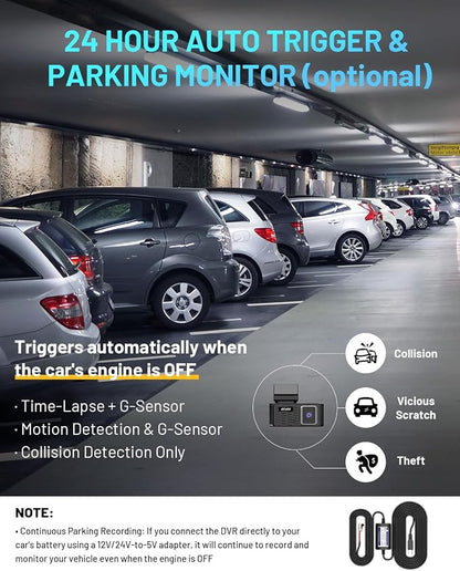 BCUOZ 4K Dual Dash Cam Front and Rear, GS200 170° Wide Angle Night Vision with 3.39” IPS Touchscreen, WiFi App Control, Night Vision, G-Sensor Loop Recording, 64GB Card Included Parking Monitoring