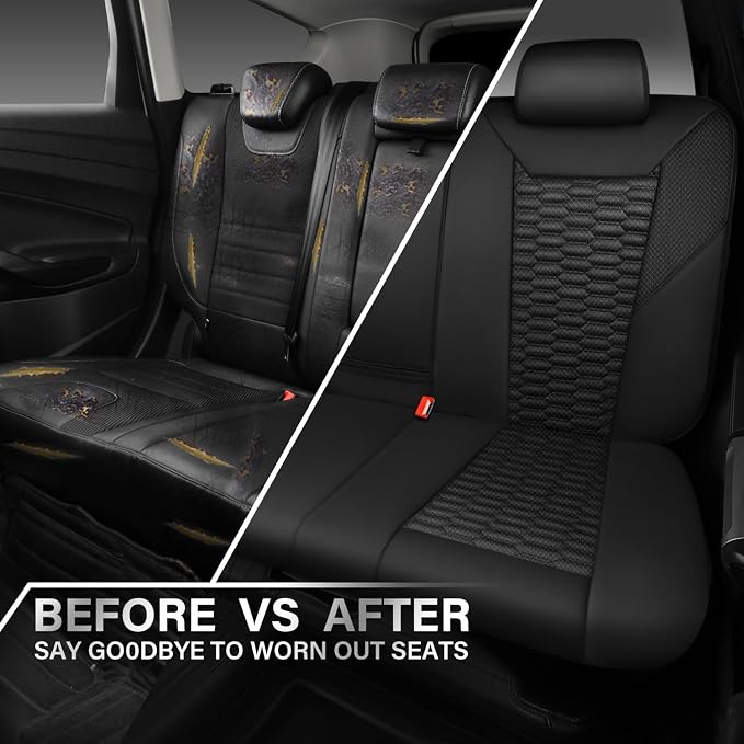 CAR PASS 3D Foam Mesh Leather Back Bench Car Seat Covers,Breathable Rear Seat Cover Universal Fit for Most Cars Sedans SUVs Vans Small Trucks 95% Automotive Backseat, Black