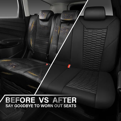 CAR PASS 3D Foam Mesh Leather Back Bench Car Seat Covers,Breathable Rear Seat Cover Universal Fit for Most Cars Sedans SUVs Vans Small Trucks 95% Automotive Backseat, Black