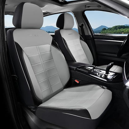 Coverado Front Seat Leather Covers, Full Leather Construction with Carbon Fibre Weave, Universal Fit for Most Cars SUV Trucks (Gray)