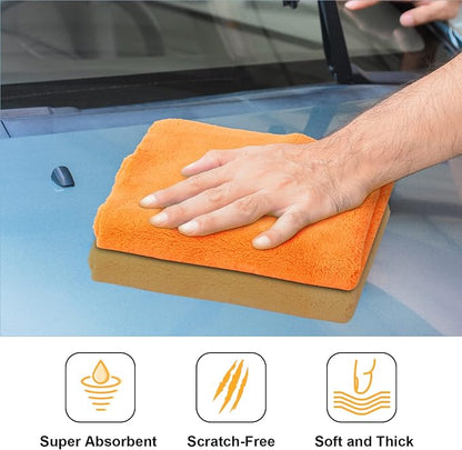 Shimeyao 30 Pcs 16 x 16 Inch Edgeless Microfiber Plush Towels for Cars Detailing Drying Wash Polishing Absorbent Cleaning Cloths, 500 GSM (Orange)