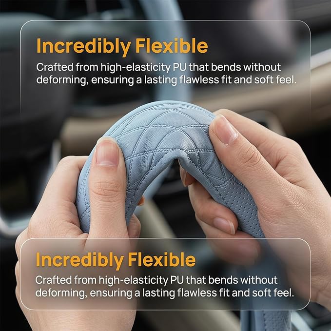 Zpana Car Steering Wheel Cover, 14.5-15" Breathable Soft Leather Vehicle Steering Wheel Protector with Anti-Slip Lining, Comfortable Auto Interior Decoration Accessories, Universal Fit (Blue)