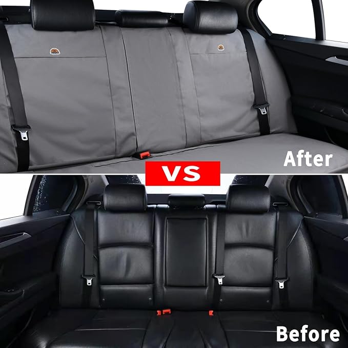 Coverado Universal Car Back Seat Covers - Canvas Rear Seat Cushions for Kids, Dogs & Most Vehicles - Gray