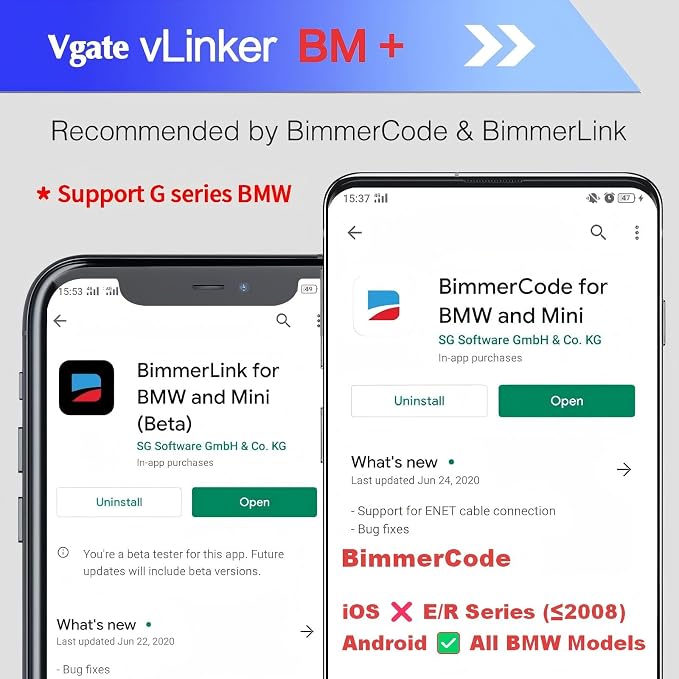 Vgate vLinker BM+ OBD2 Bluetooth Scanner for BMW/Mini BimmerCode, Car Code Reader for iOS, Android, and Windows