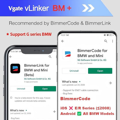 Vgate vLinker BM+ OBD2 Bluetooth Scanner for BMW/Mini BimmerCode, Car Code Reader for iOS, Android, and Windows