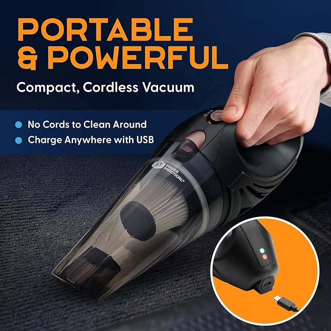 Power Practical Handheld Cordless Vacuum Cleaner, Rechargeable Portable Car Vacuums W/Strong Suction, Bag & Attachments, Small Vac Cleaner for Car, Couch, Home, Car Suction Cleaner
