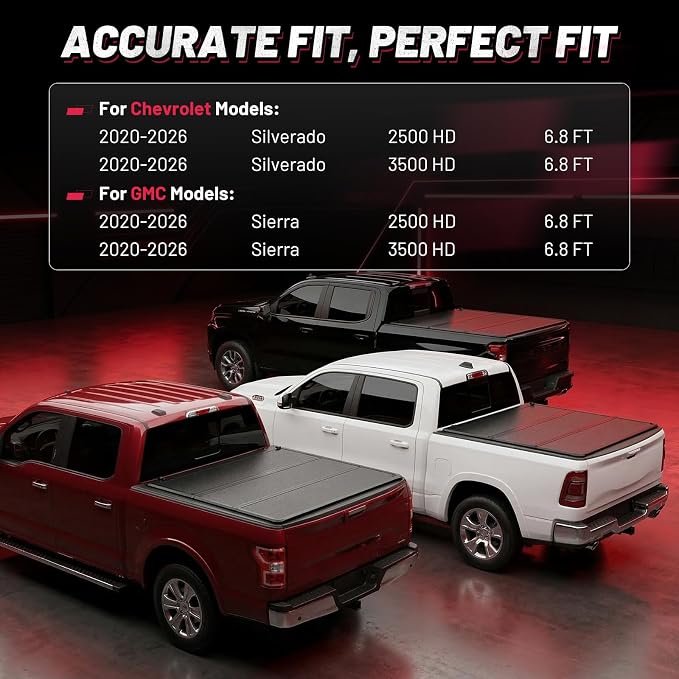 BDFHYK Hard Tri Fold Tonneau Cover Fits Ford F250 F350 Super Duty 1999-2026 6.8ft Bed, Waterproof Hard Folding Truck Bed Cover with Anti-Theft Lock, Easy Install Bed Cover for Camping and Work Trucks