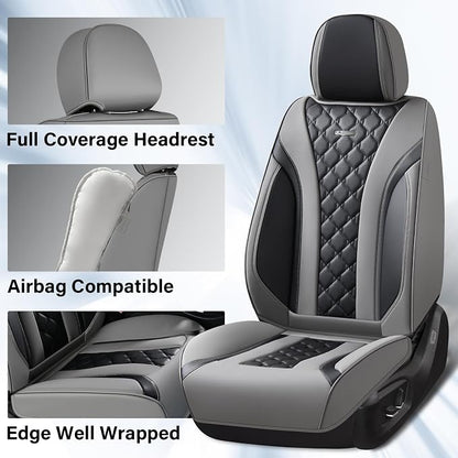 Coverado Seat Covers, Car Seat Covers Front Seats, Perforated Diamond Leather Car Seat Cover, Waterproof Car Seat Covers, 2 Pack Car Seat Protector Front Seat Cover Universal Fit Most Car,Gray&Black