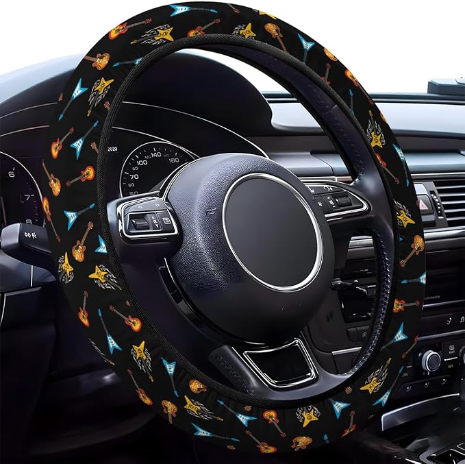 GENANY Guitarist Steering Wheel Cover, Non Slip Polyester Car Wheel Protector for Car SUV Truck, Universal 15 Inch