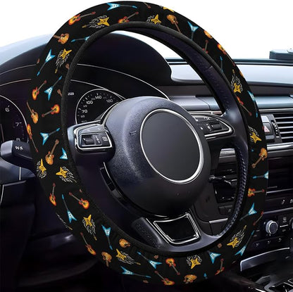GENANY Guitarist Steering Wheel Cover, Non Slip Polyester Car Wheel Protector for Car SUV Truck, Universal 15 Inch