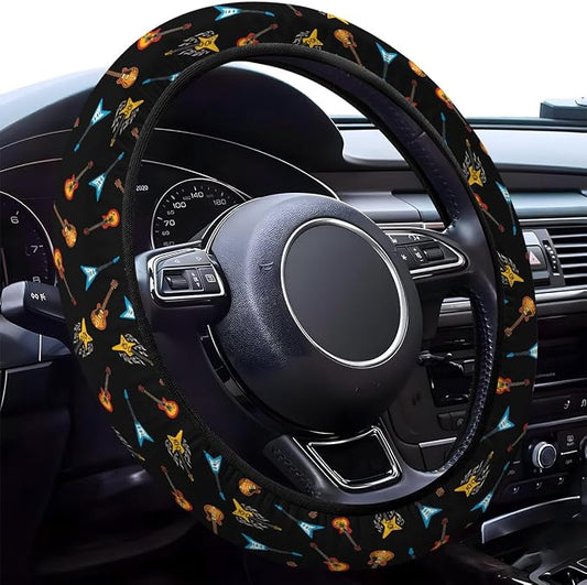 GENANY Guitarist Steering Wheel Cover, Non Slip Polyester Car Wheel Protector for Car SUV Truck, Universal 15 Inch