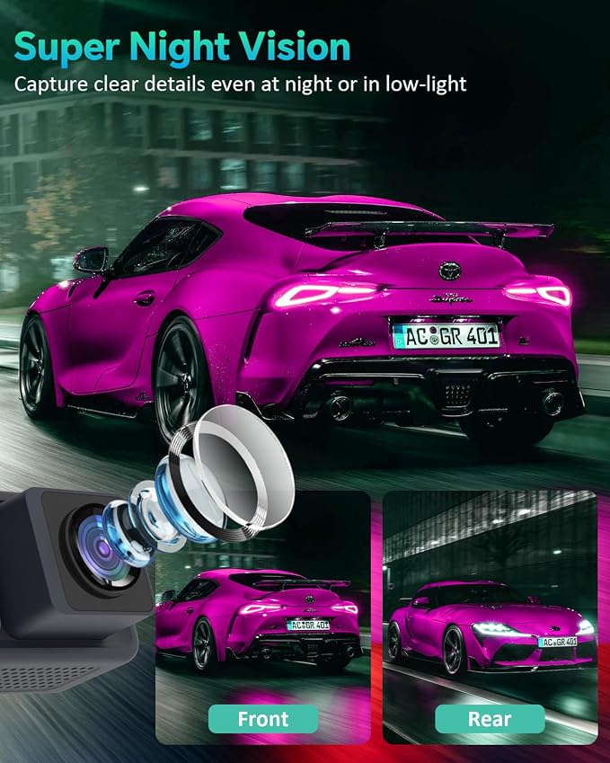 4K Dash Cam, 4K+2K Dash Cam Front and Rear W/ 5GHz WiFi & APP Control 64GB Included, 3.2" IPS Screen Car Dash Cam W/ 24H Parking Monitor, G-Sensor Night Vision, Loop Recording