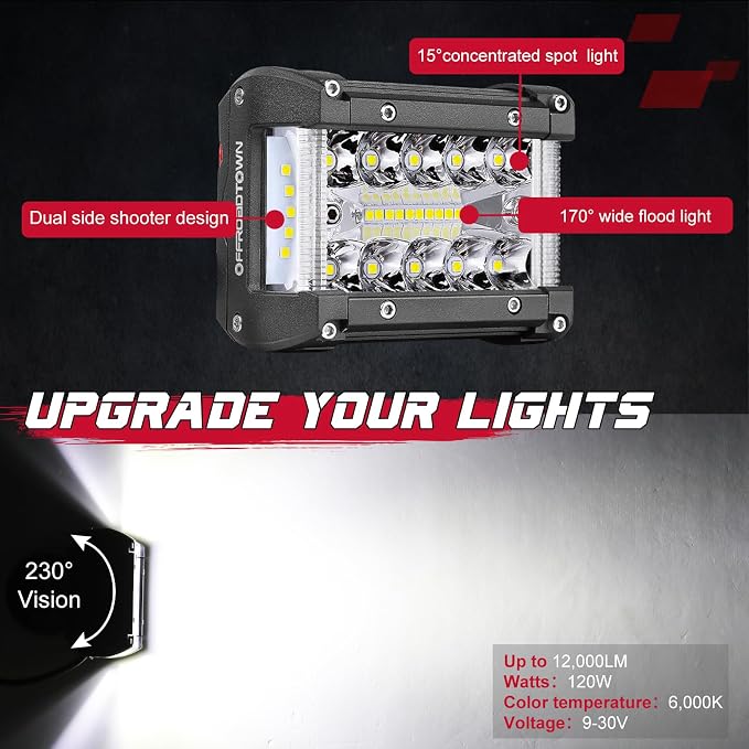 OFFROADTOWN 2Pcs 4 Inch LED Pods Ditch Lights Spot Flood Combo LED Bar Fog Cube Side Shooter Work Offroad Driving Lights for Truck ATV UTV SUV Boat