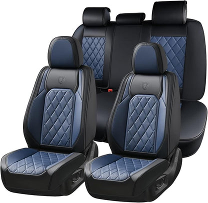 Coverado Car Seat Covers Full Set, Luxury Faux Leather Waterproof Seat Cover, Black and Blue Car Seat Covers, Car Seat Protector, Automotive Seat Covers Universal Fit for Most Cars, Black&Blue