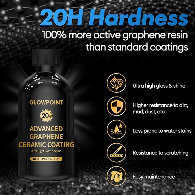 Ceramic Coating for Cars, 20H Graphene Ceramic Coating for Auto Detailing, High Gloss Anti-Scratch Nano Coat Kit, 10 Years Hydrophbic Mirror Paint Protection (70ML)