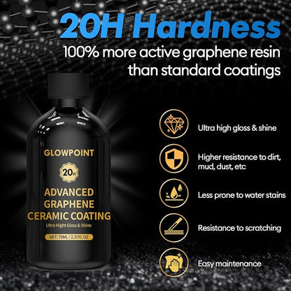Ceramic Coating for Cars, 20H Graphene Ceramic Coating for Auto Detailing, High Gloss Anti-Scratch Nano Coat Kit, 10 Years Hydrophbic Mirror Paint Protection (70ML)