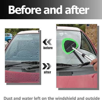 Car Windshield Cleaning Tools, Expandable Car Window Cleaner kit with 4 Reusable Microfiber Pads, Bottles, Windshield Cleaning Wand Tool, Auto Interior Dust Brush, for Trucks, SUVs, RVs etc
