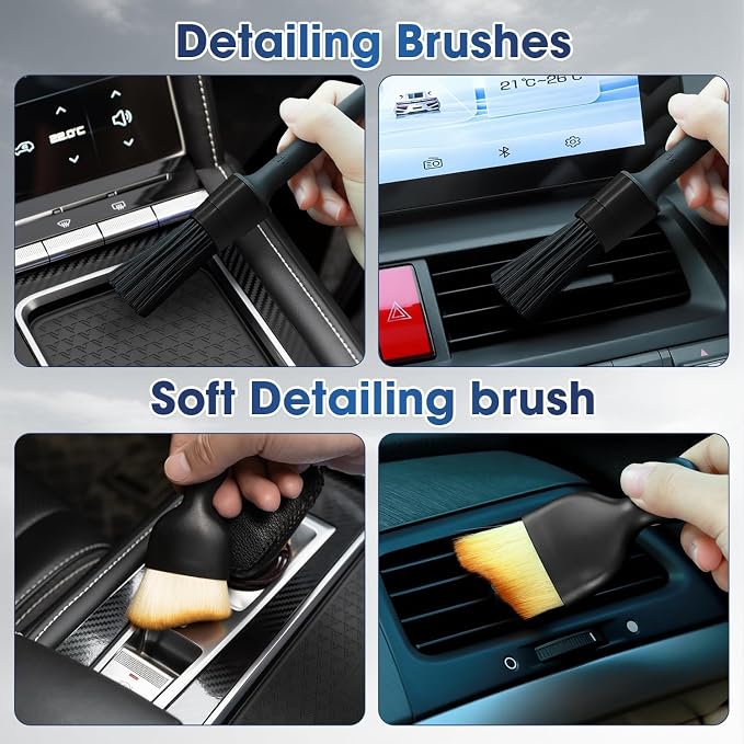 Gray Windshield Cleaner Tool, Car Interior Cleaning Kit with Extendable Handle and 3 Reusable Microfiber Pads, Auto Glass Wiper and Detailing Brush Kit for Car & Home Window