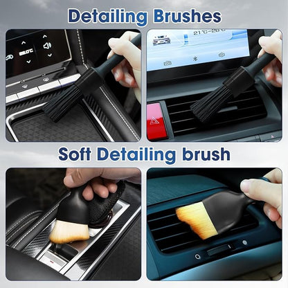 Gray Windshield Cleaner Tool, Car Interior Cleaning Kit with Extendable Handle and 3 Reusable Microfiber Pads, Auto Glass Wiper and Detailing Brush Kit for Car & Home Window