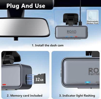 4K Mini Dash Cam Front，Front Dash Camera for Cars，WiFi Car Camera with Voice Control, Night Vision, G-Sensor,24H Parking Mode, Loop Recording App, Dashcam 4K Included 32GB,Support 256GB