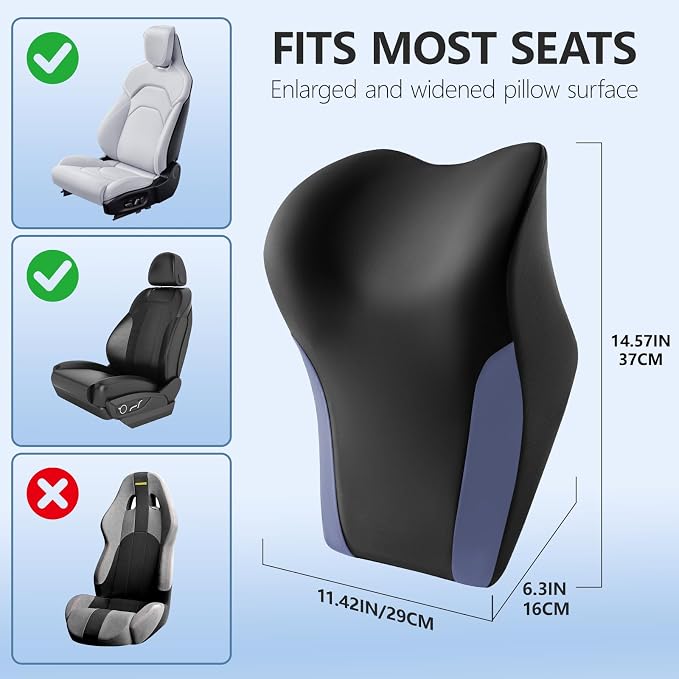 BABUR Car Neck Pillow for Driving Seat, Memory Foam Car Headrest Pillow, Ergonomic Neck Support, Breathable Removable Cover, Adjustable Strap, Pain Relief for Long Drives, Universal Fit | Blue