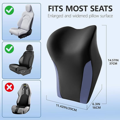 BABUR Car Neck Pillow for Driving Seat, Memory Foam Car Headrest Pillow, Ergonomic Neck Support, Breathable Removable Cover, Adjustable Strap, Pain Relief for Long Drives, Universal Fit | Blue