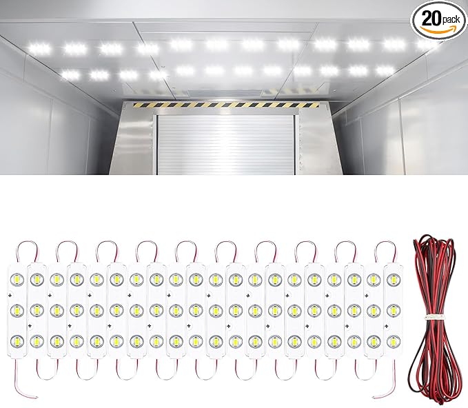 Linkstyle 60 LED 12V Van Interior Light Kits, 12V LED Light Strip, Super Bright Ceiling Work Lamp Enclosed Trailer Lights for Auto Truck Van RV Boats Bus Christmas Decor, 20 Modules