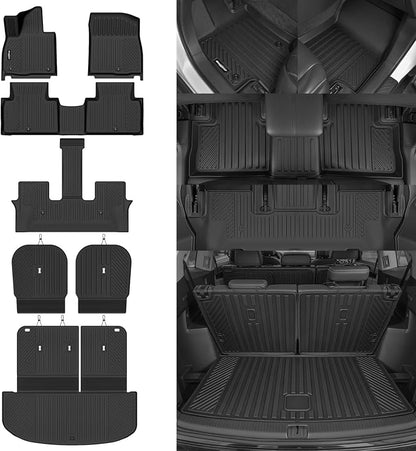 Floor Mats for 2027 Kia Telluride Gas Only 7 Seats/Captain Seat(Not for Hybrid), Trunk Mat with Backrest Mat and 2nd Row Backrest Mat All Weather TPE Protector for Kia Telluride Accessories