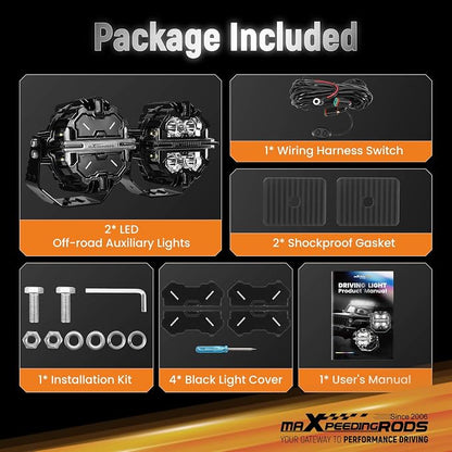 maXpeedingrods Round LED Off Road Lights 5" 178W 21360LM Fog Lights with Amber/White DRL, LED Light Bar 270°Side Shooter for Trucks SUV Pickup ATV UTV Motorcycles, with 4 Black Light Covers