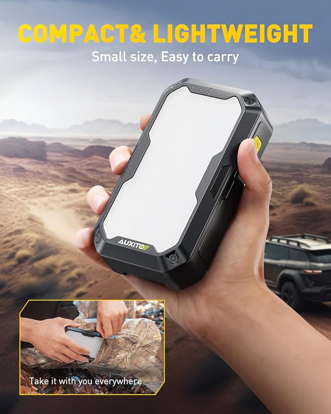 AUXITO Jump Starter, 5000A Car Battery Jump Starter, Up to 8.5L Gas and 8.0L Diesel Engines with 2000LM LED Work Panel Light, 12V Safe Jump Box with Camping Light, Power Bank and Jumper Cable