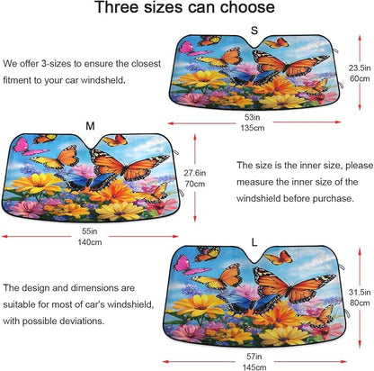Cars Front Sun Shade Windshield,Foldable Reflective Sun Visor Colorful Flower Butterfly Windshield Sunshade Cover,Blocks UV Ray Sun Protect Interior Keep Cool,53" x 23.5 "