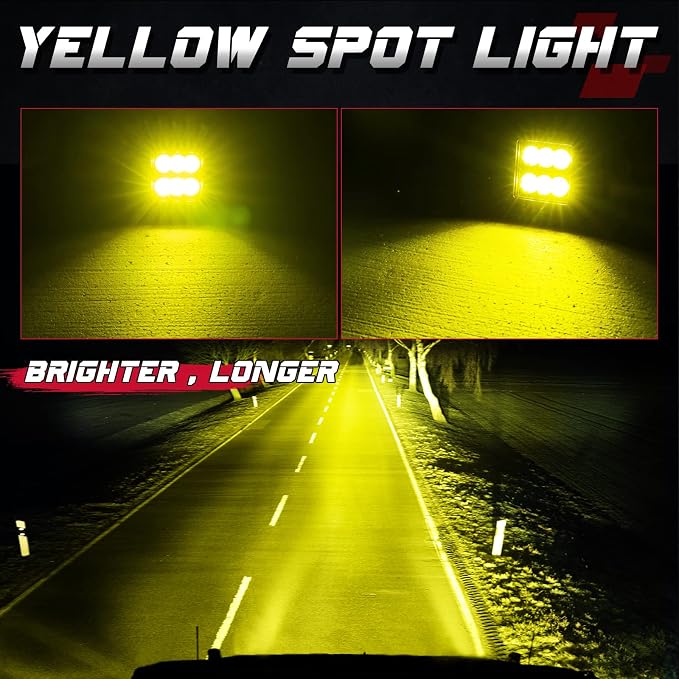 Flush Mount LED Pods Amber, OFFROADTOWN 5'' 12,000LM CREE LED Driving Lights Fog Light Reverse Yellow Backup Lights Off Road Flush Light Bar for Truck Pickup UTV ATV Boat 4x4 Car