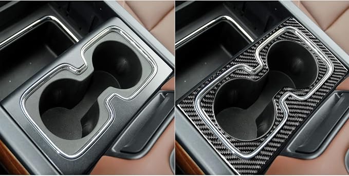 Real Premium Carbon Fiber Fit for Chevy Silverado/GMC Sierra 1500 2014-2018 for 2500/3500HD 2015-2019 Car Center Console Water Cup Holder Kit Trim Decals Sticker Auto Interior Accessories Cover Black
