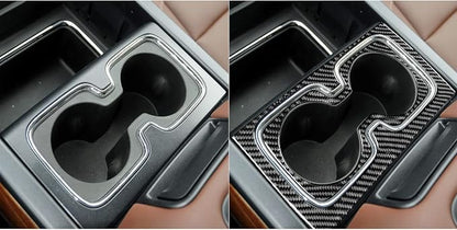Real Premium Carbon Fiber Fit for Chevy Silverado/GMC Sierra 1500 2014-2018 for 2500/3500HD 2015-2019 Car Center Console Water Cup Holder Kit Trim Decals Sticker Auto Interior Accessories Cover Black