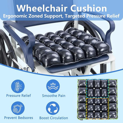 Inflatable Pressure Relief Air Cell Cushion for Wheelchair & Mobility Scooter, Breathable Cooling Seat Cushion for Pain & Sores Relief, Long Sitting, Airplane & Office Use (18" x 18")