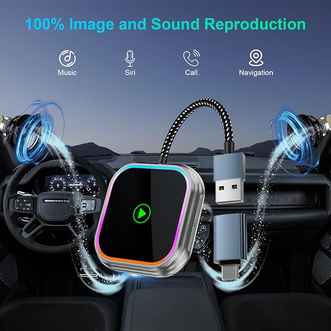 Wireless Carplay Adapter for iPhone, 2025 Upgraded for Apple Carplay Dongle USB and Type C Port, Plug & Play, Auto Connect,Convert Wired to Wireless,Grey