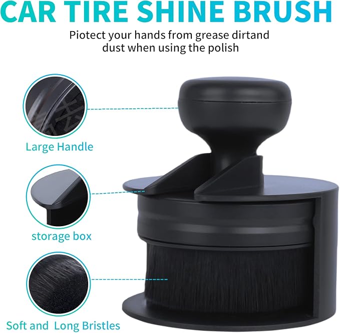 IPELY Tire Shine Brush, Tire Dressing Brush with Storage Base, High Density Bristles Tire Shine Applicator Brush for Auto Detailing