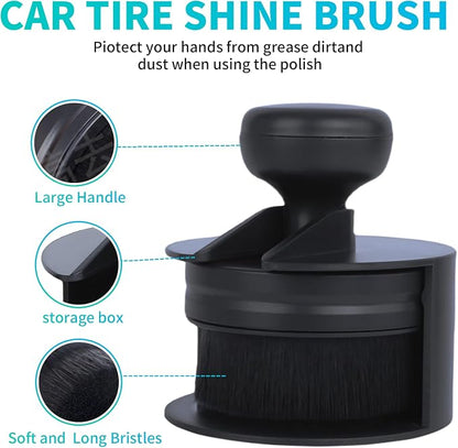 IPELY Tire Shine Brush, Tire Dressing Brush with Storage Base, High Density Bristles Tire Shine Applicator Brush for Auto Detailing