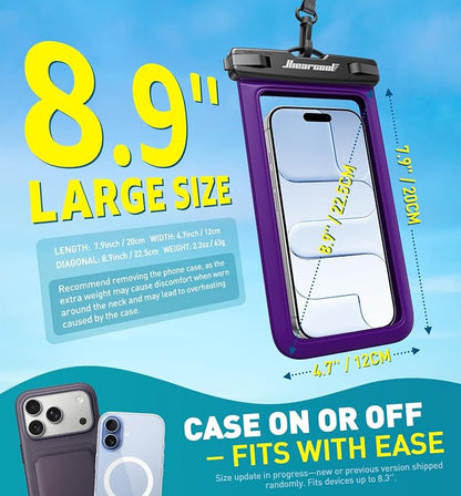 Hiearcool Waterproof Phone Pouch 2 Pack, IPX8 Dry Bag with Lanyard, Touch Screen Compatible for iPhone 17/16/15/14/13 Pro Max, Beach Swimming Cruise Travel-Black & Deep Purple