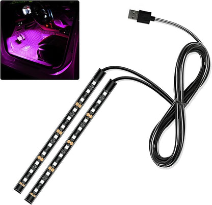 Car LED Strip Light, 12V 24 LED Interior Atmosphere Lights Under Dash Ambient Night Light, Universal Auto Interior Decorative Lamp with USB Port, Truck SUV Car Accessories (Pink Purple, USB)