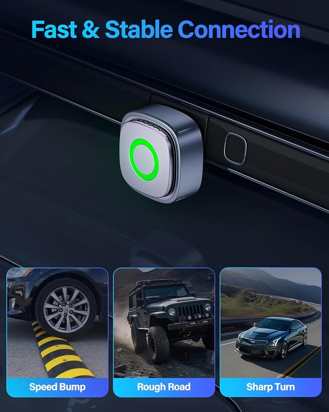 Ultra-Mini Wireless CarPlay Adapter with A9 Chip, 5.8GHz Wi-Fi Low Latency, 3-5 Sec Auto Connect, Universal Apple CarPlay/Android Auto Wireless Adapter for Factory Wired Cars