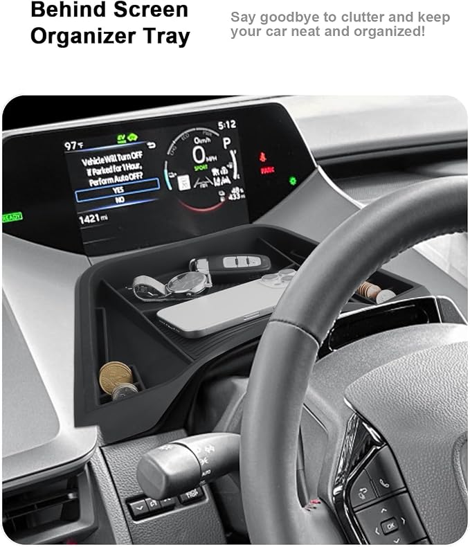ECOZEN Center Console Organizer Set For 2023-2026 Toyota Prius - 2 Pcs Armrest Box Storage Tray + Dashboard Organizer Tray For Prius 2023-2026 Accessories - Premium ABS & Silicone Durable