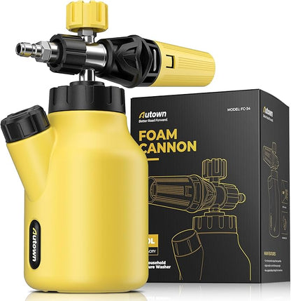 AUTOWN Foam Cannon for Pressure Washer, Car Wash Foam Sprayer with 1/4” Quick Connector, Heavy Duty Car Wash Foam Gun, Adjustable Nozzle, Wide Neck, 1 L Bottle