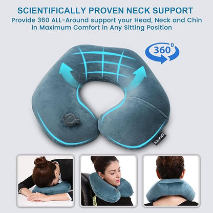 Keemall 2Pack Inflatable Travel Neck Pillow for Airplane Train Car Washable Pillowcase U Shaped Office Napping Pillow