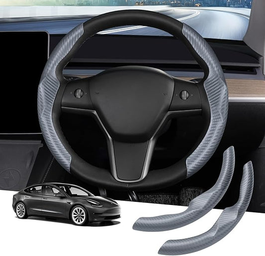 Canvcle Steering Wheel Cover for Tesla Model 3/Y 2016-2025 2026 Highland/Juniper Accessories Carbon Fiber Steering Wheel Cover Protector Non-Slip, Comfortable, Breathable, Model 3/Y Accessories, Gray